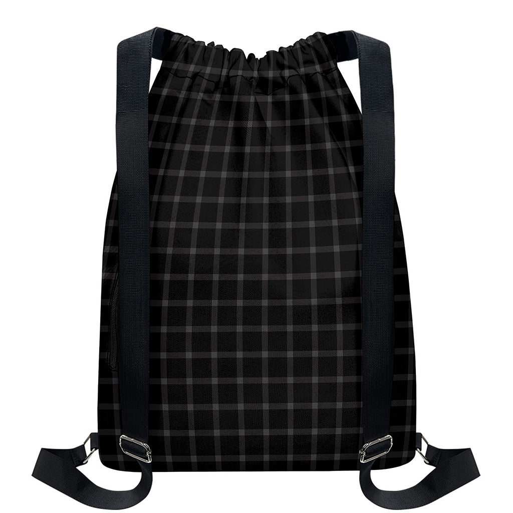 Black Tattersall Pattern Print Drawstring Backpack