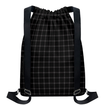 Black Tattersall Pattern Print Drawstring Backpack
