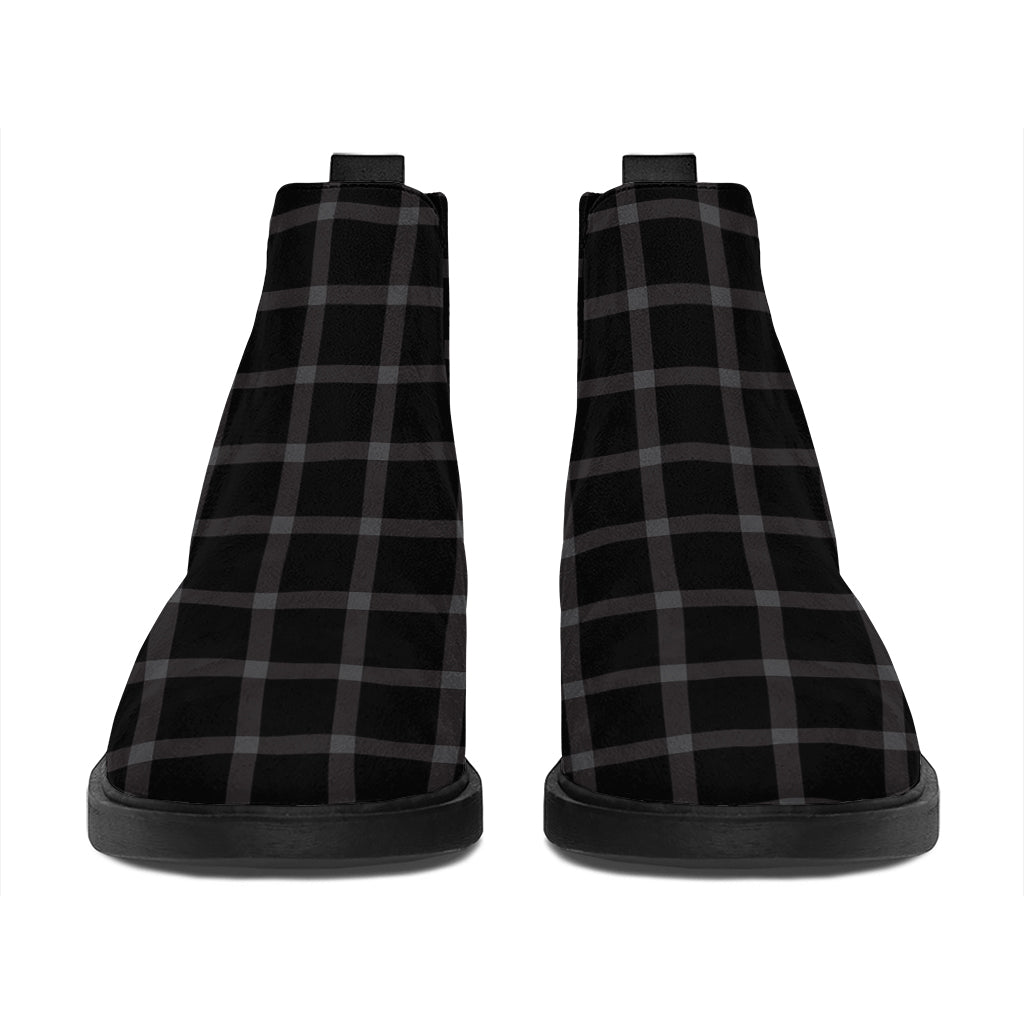 Black Tattersall Pattern Print Flat Ankle Boots
