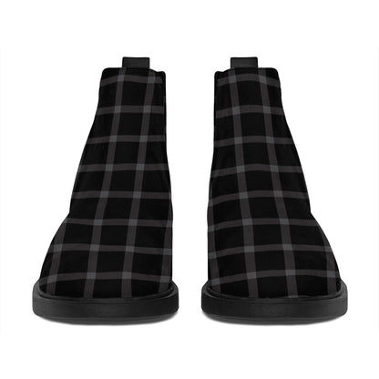 Black Tattersall Pattern Print Flat Ankle Boots