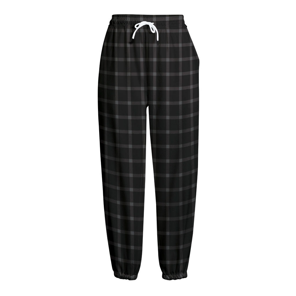 Black Tattersall Pattern Print Fleece Lined Knit Pants