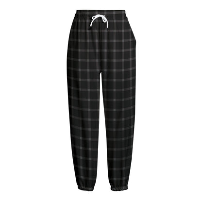 Black Tattersall Pattern Print Fleece Lined Knit Pants