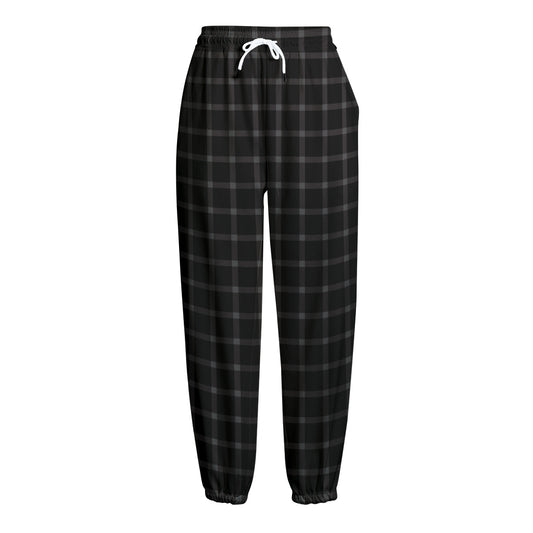 Black Tattersall Pattern Print Fleece Lined Knit Pants