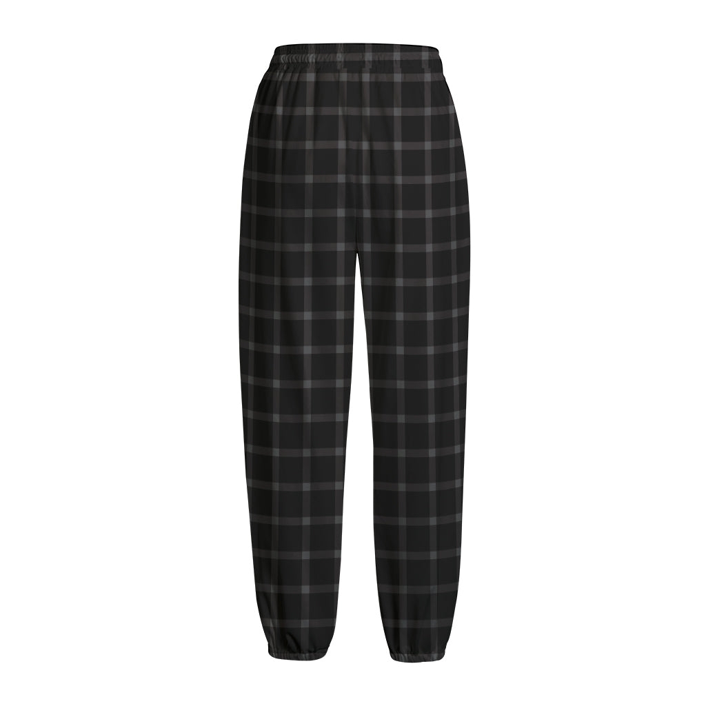 Black Tattersall Pattern Print Fleece Lined Knit Pants