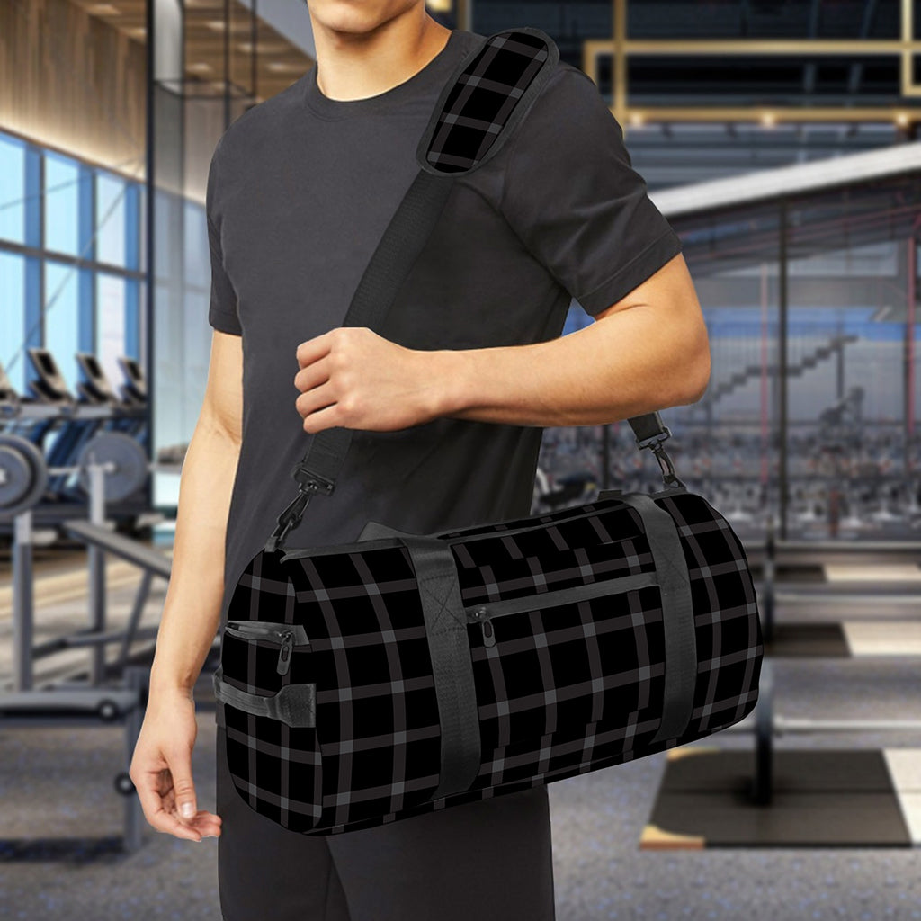 Black Tattersall Pattern Print Gym Bag