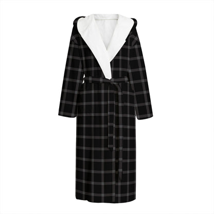 Black Tattersall Pattern Print Hooded Bathrobe