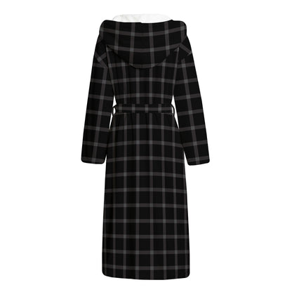 Black Tattersall Pattern Print Hooded Bathrobe