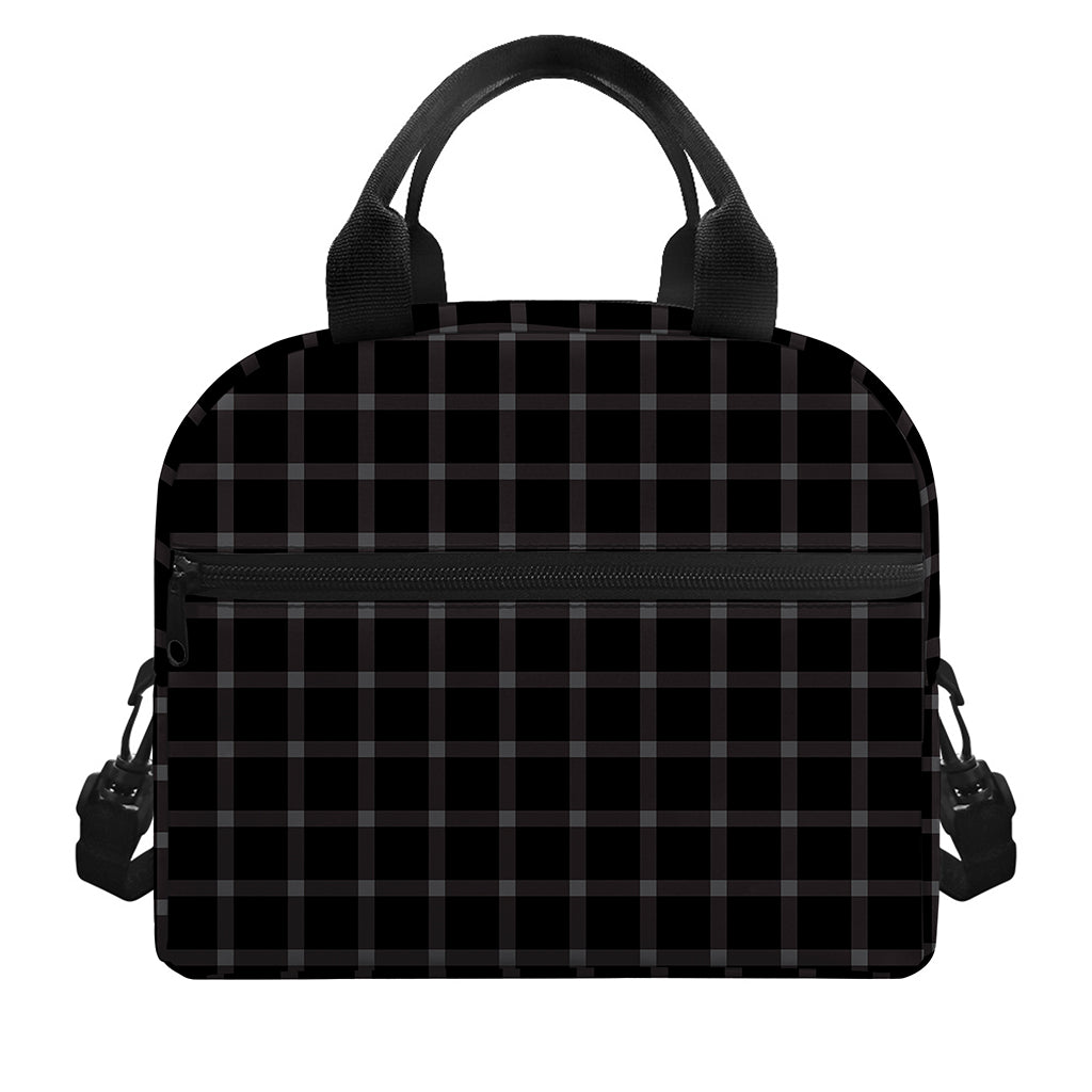 Black Tattersall Pattern Print Insulated Lunch Bag