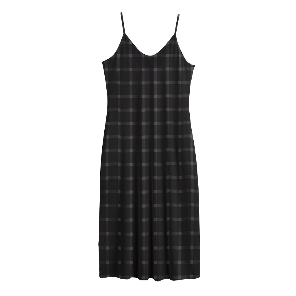 Black Tattersall Pattern Print Jersey Midi Cami Dress
