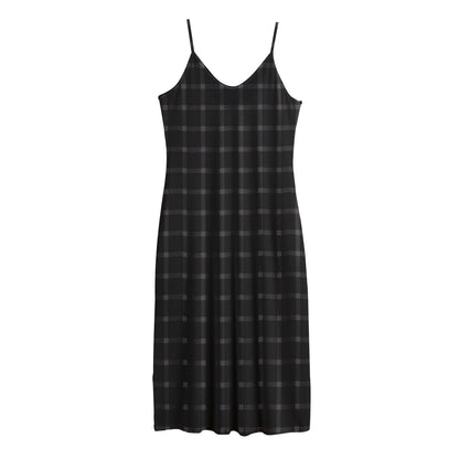 Black Tattersall Pattern Print Jersey Midi Cami Dress