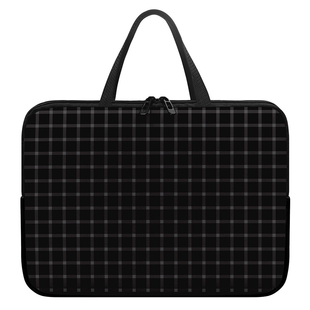 Black Tattersall Pattern Print Laptop Sleeve With Handle