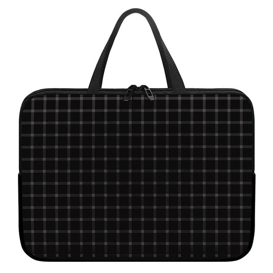 Black Tattersall Pattern Print Laptop Sleeve With Handle