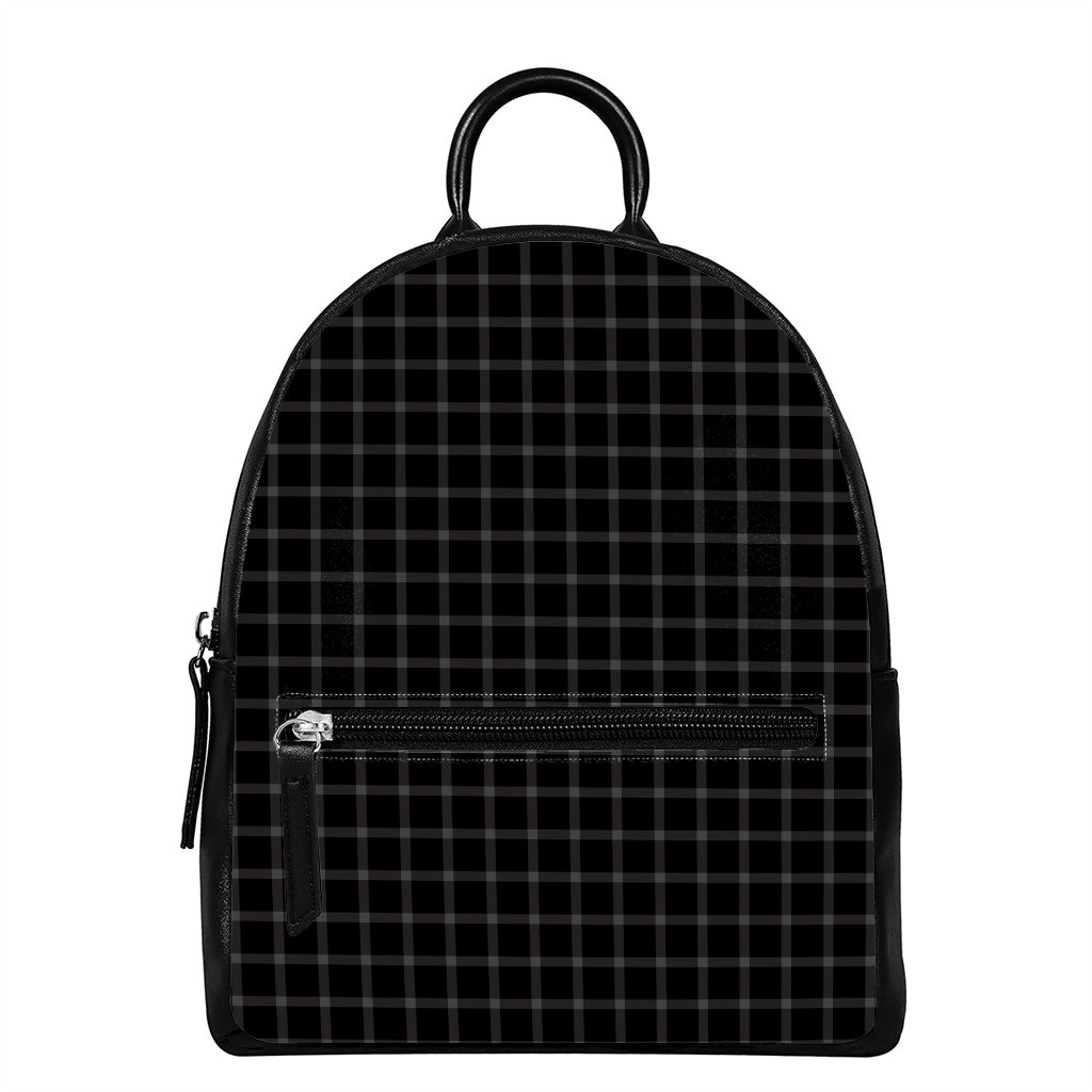 Black Tattersall Pattern Print Leather Backpack