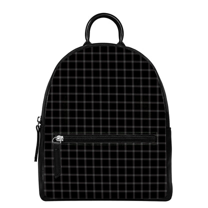 Black Tattersall Pattern Print Leather Backpack