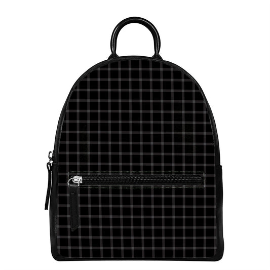 Black Tattersall Pattern Print Leather Backpack