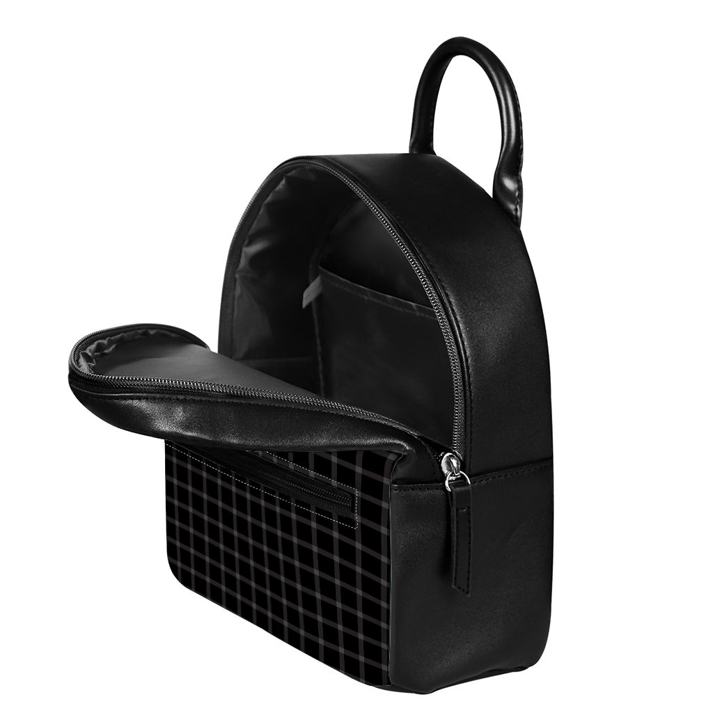 Black Tattersall Pattern Print Leather Backpack