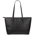 Black Tattersall Pattern Print Leather Tote Bag With Zipper