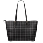 Black Tattersall Pattern Print Leather Tote Bag