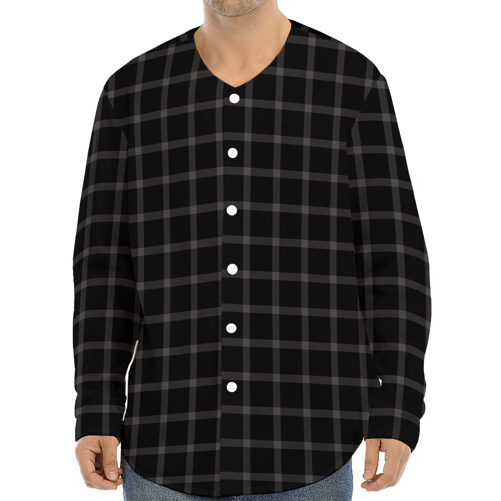 Black Tattersall Pattern Print Long Sleeve Baseball Jersey