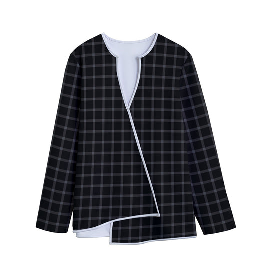 Black Tattersall Pattern Print Long Sleeve Short Coat