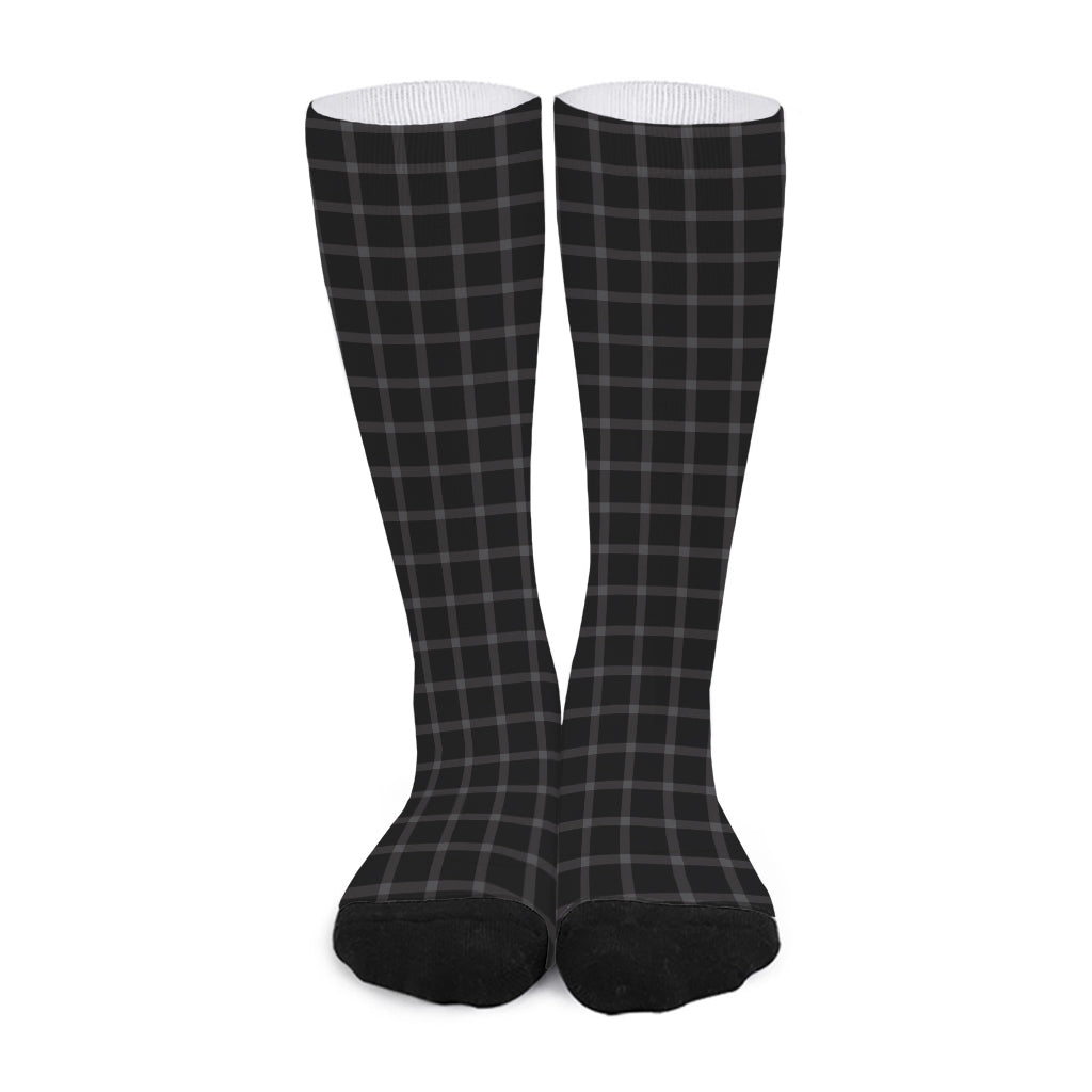 Black Tattersall Pattern Print Long Socks