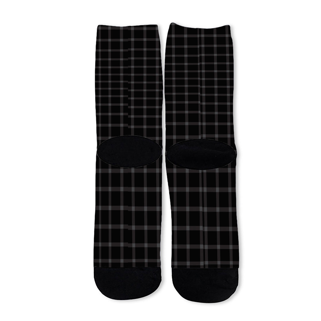 Black Tattersall Pattern Print Long Socks