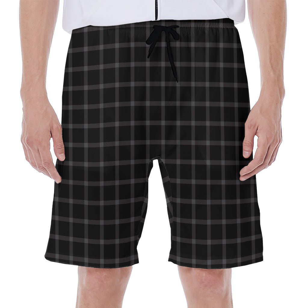 Black Tattersall Pattern Print Men's Beach Shorts