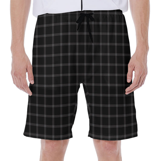 Black Tattersall Pattern Print Men's Beach Shorts