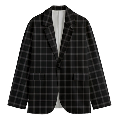 Black Tattersall Pattern Print Men's Cotton Blazer