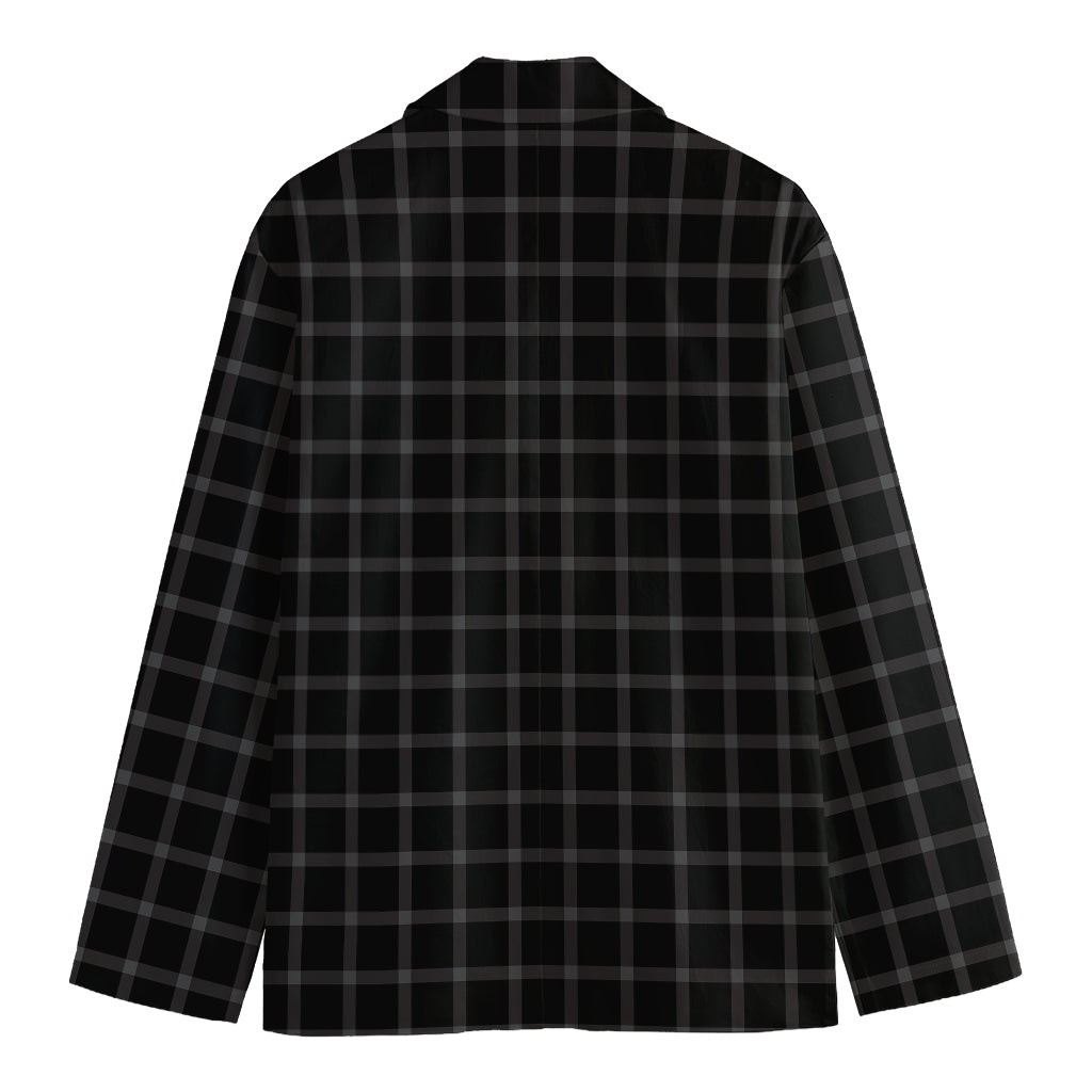 Black Tattersall Pattern Print Men's Cotton Blazer