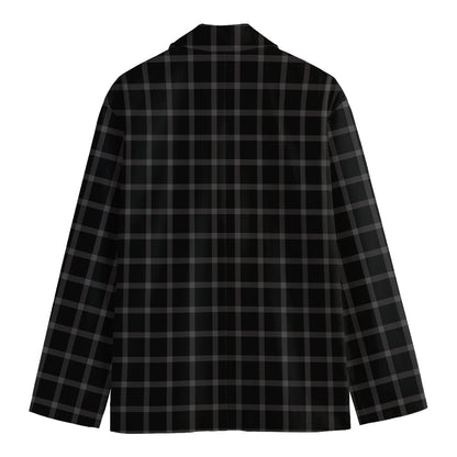 Black Tattersall Pattern Print Men's Cotton Blazer