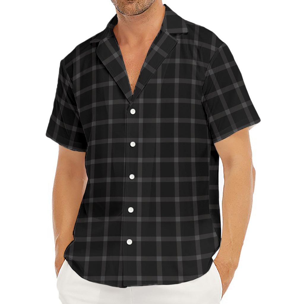 Black Tattersall Pattern Print Men's Deep V-Neck Shirt