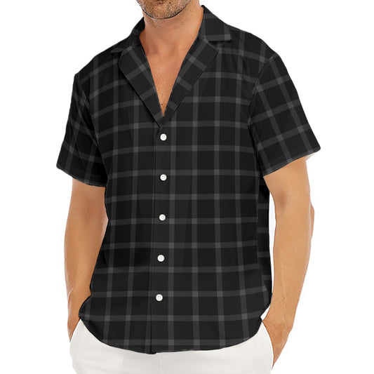 Black Tattersall Pattern Print Men's Deep V-Neck Shirt