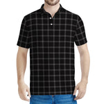Black Tattersall Pattern Print Men's Polo Shirt