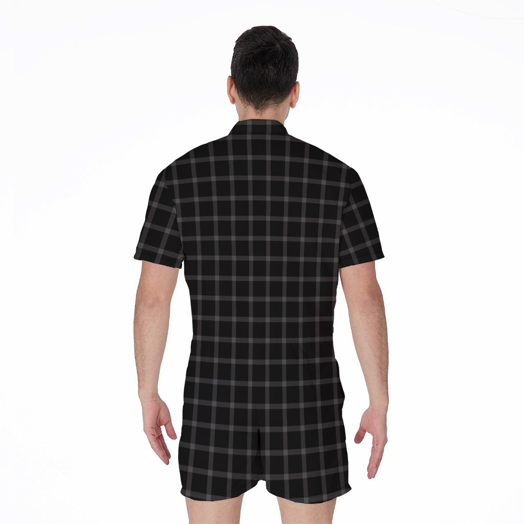 Black Tattersall Pattern Print Men's Rompers