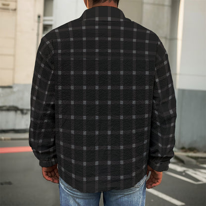 Black Tattersall Pattern Print Men's Shirt Jacket