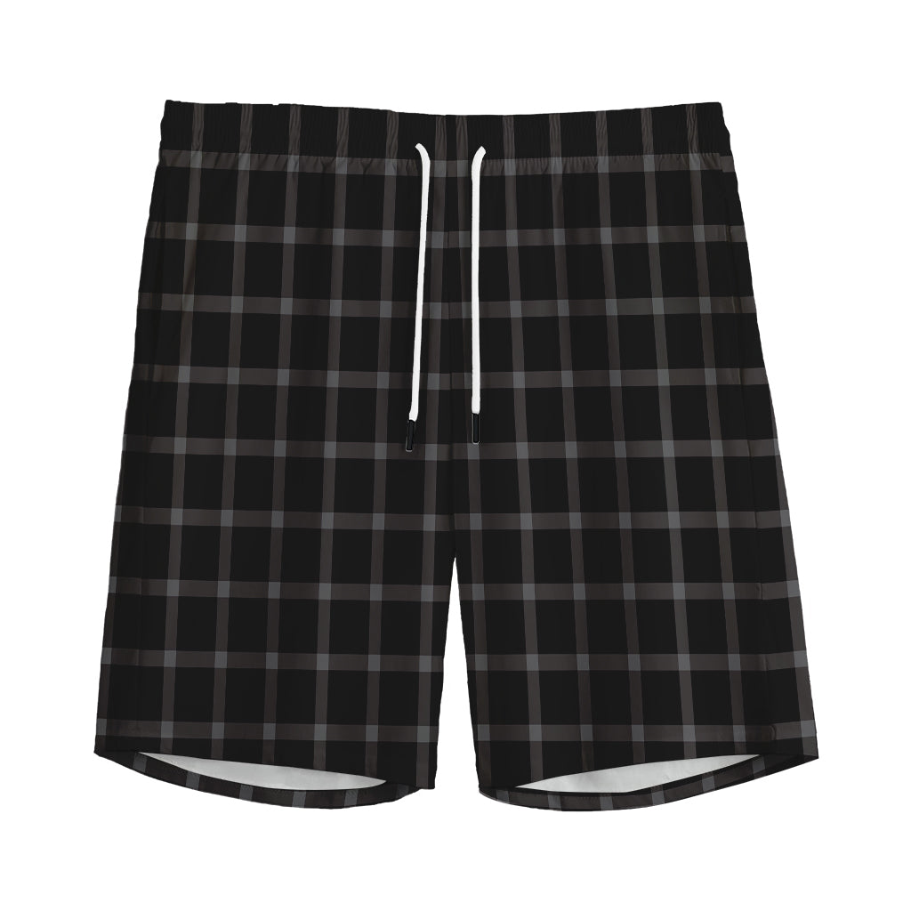 Black Tattersall Pattern Print Men's Sports Shorts