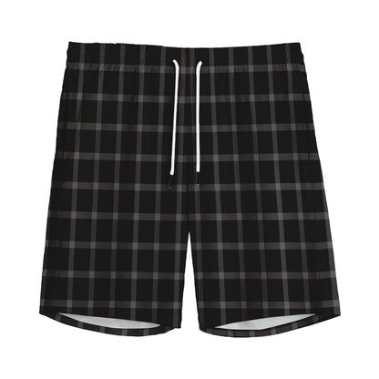 Black Tattersall Pattern Print Men's Sports Shorts