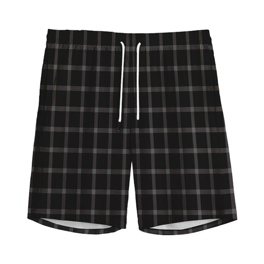 Black Tattersall Pattern Print Men's Sports Shorts