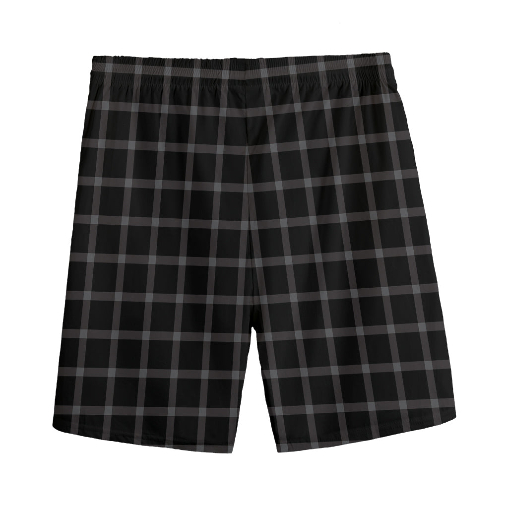 Black Tattersall Pattern Print Men's Sports Shorts