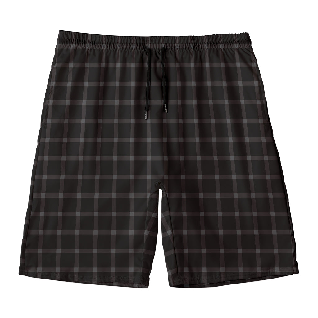 Black Tattersall Pattern Print Men's Swim Trunks