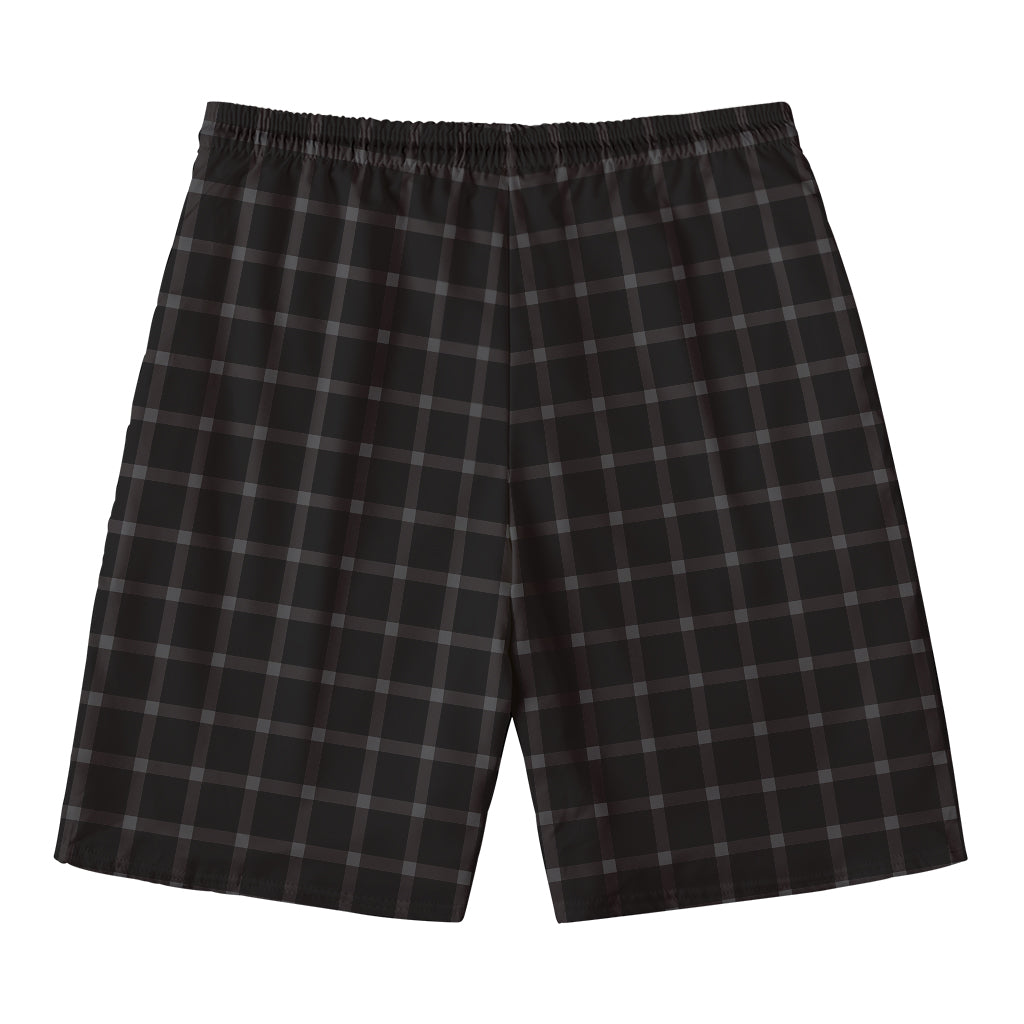 Black Tattersall Pattern Print Men's Swim Trunks