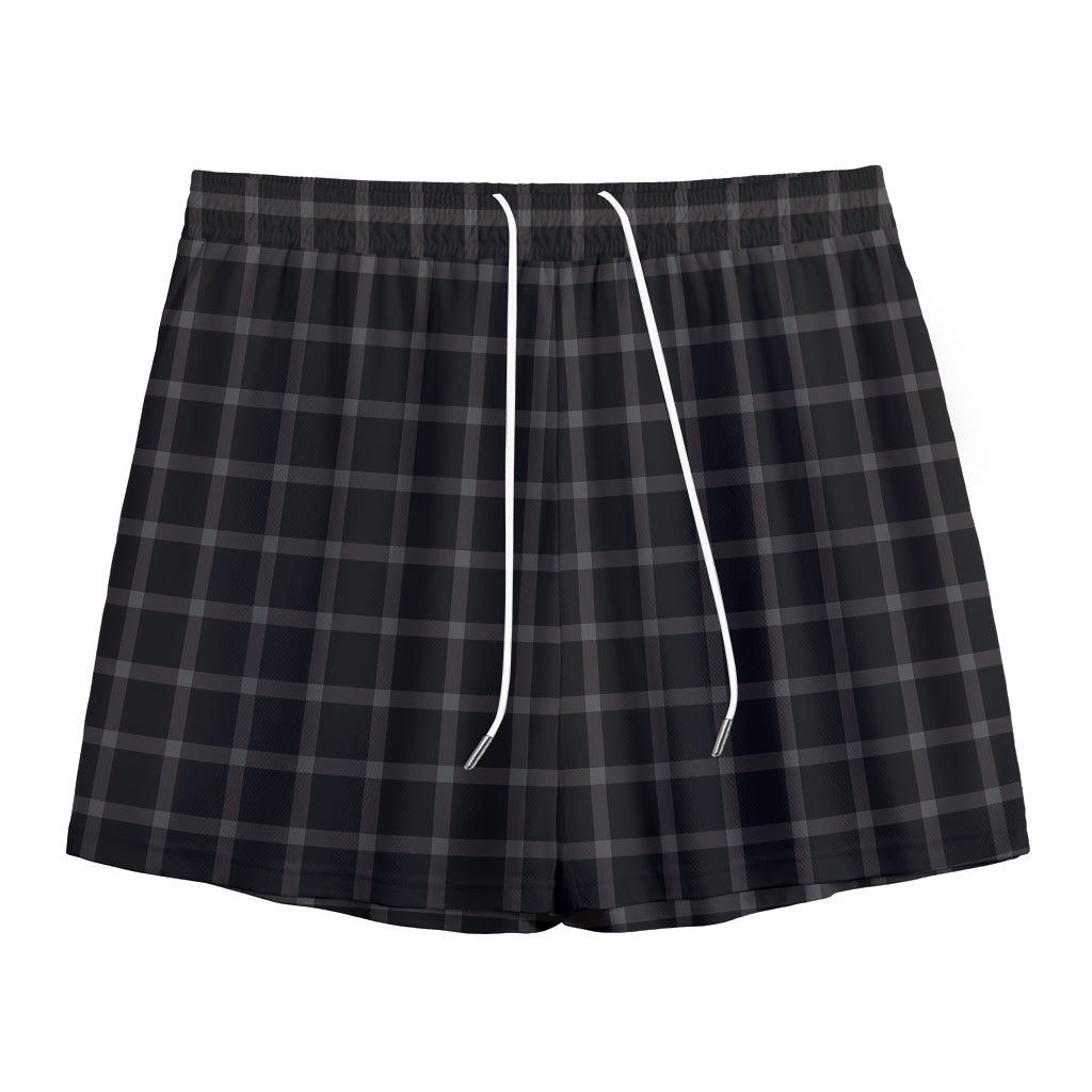 Black Tattersall Pattern Print Mesh Shorts