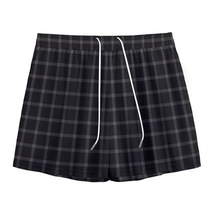 Black Tattersall Pattern Print Mesh Shorts