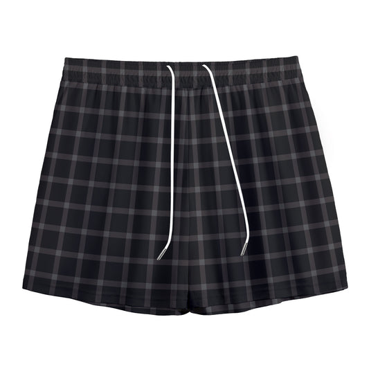 Black Tattersall Pattern Print Mesh Shorts