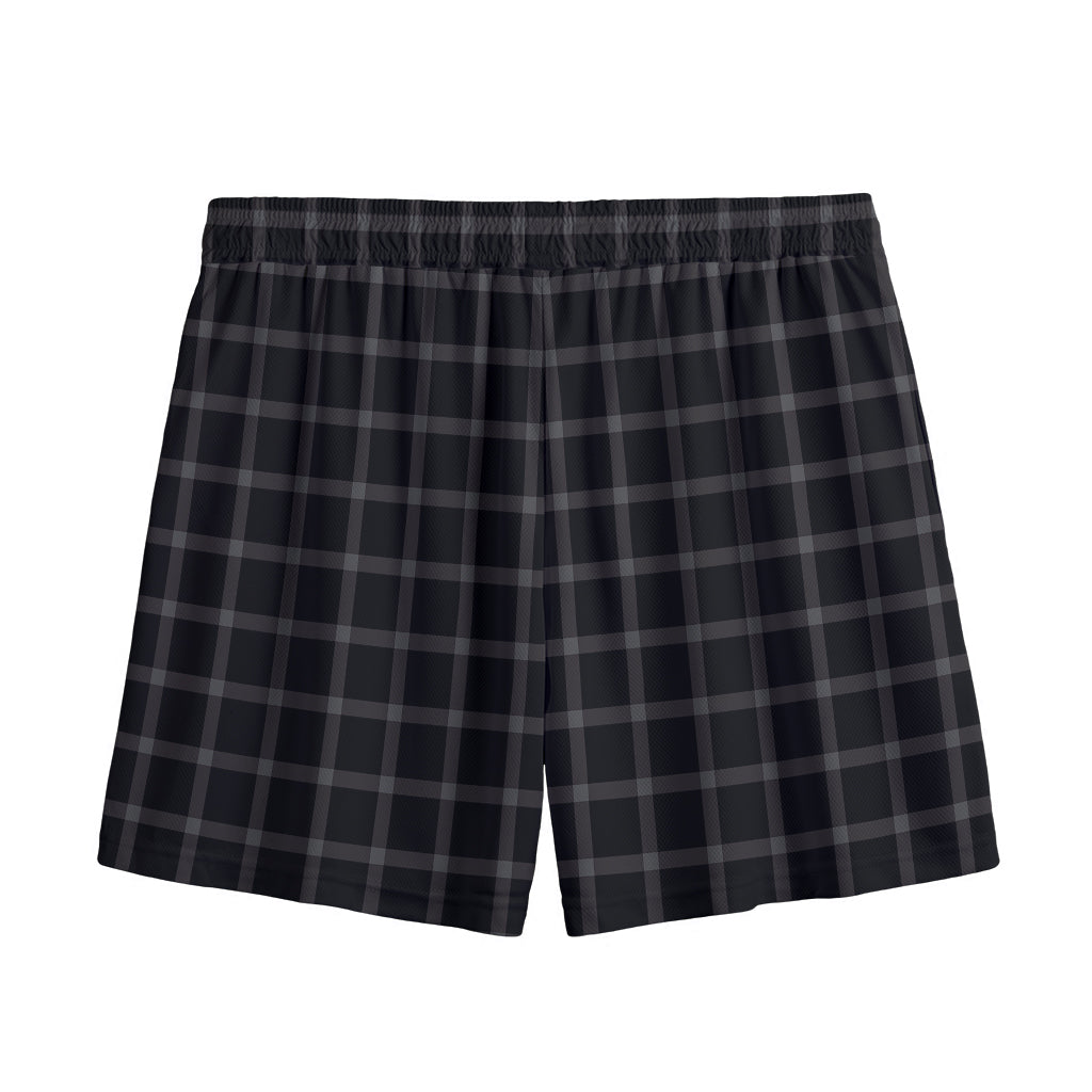Black Tattersall Pattern Print Mesh Shorts
