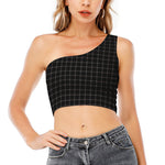 Black Tattersall Pattern Print One Shoulder Crop Top