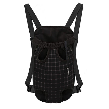 Black Tattersall Pattern Print Pet Carrier Backpack