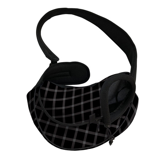 Black Tattersall Pattern Print Pet Sling Carrier