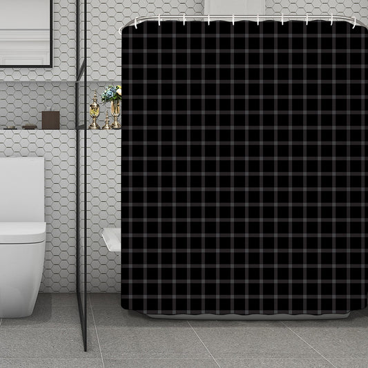 Black Tattersall Pattern Print Polyester Shower Curtain